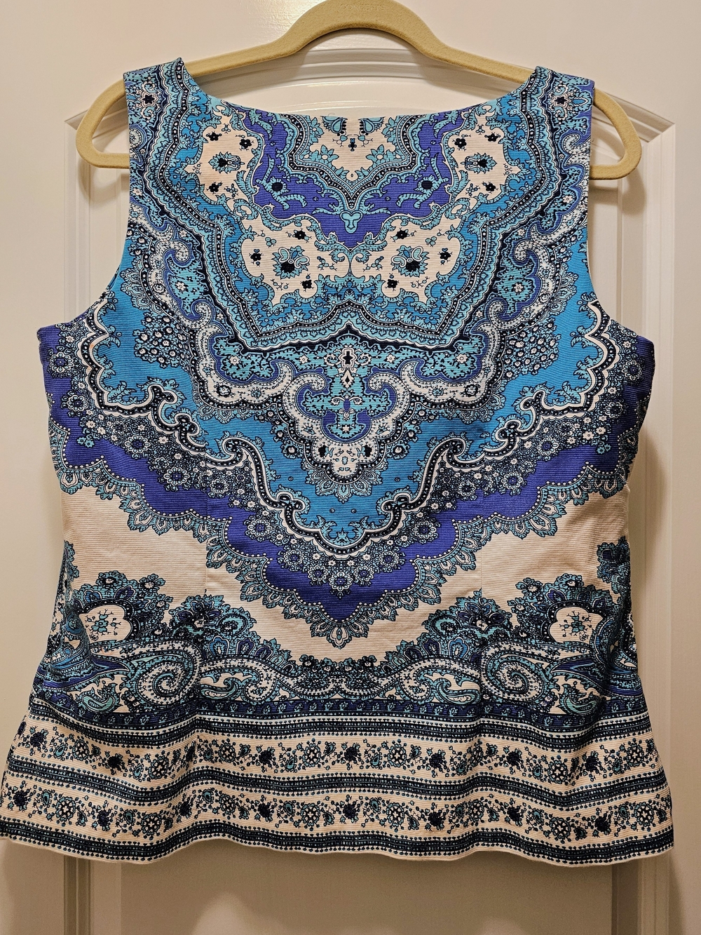 RSVP by Talbots Paisley Sleeveless Top 16P Blue White Event Party Coastal - Picture 5 of 7